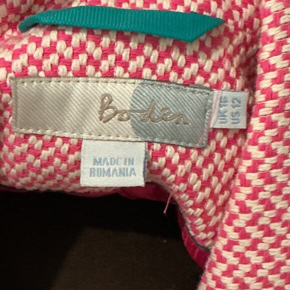 Boden Women’s Pink Herringbone Cotton Blend Checker Blazer Office Jacket Size 12 - Picture 2 of 9